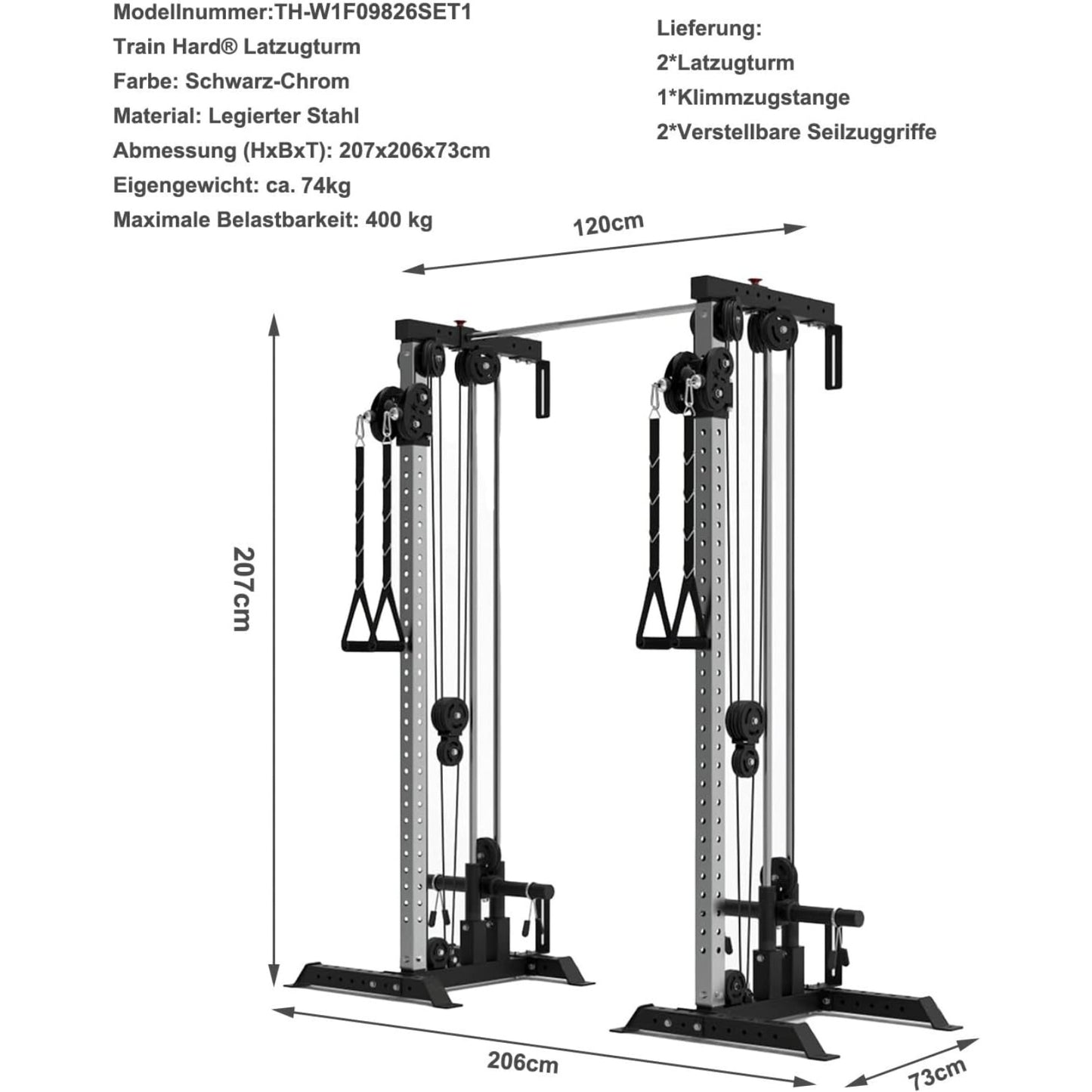 Train Hard® Crossover Latzugturm 1F09826SET, Multi Kabelzuganlage