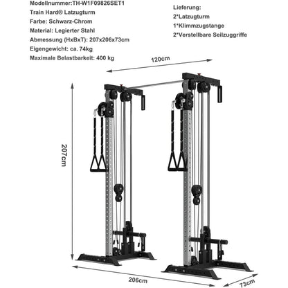 Train Hard® Crossover Latzugturm 1F09826SET, Multi Kabelzuganlage